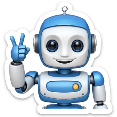 A blue and white robot smiling and winking with one eye, making a thumbs-up sign with one hand. sticker