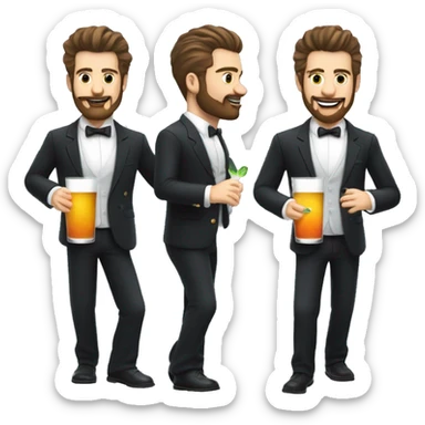 white bartender with facial hair and big quiff brunette hair shaking up a cocktail and dancing sticker