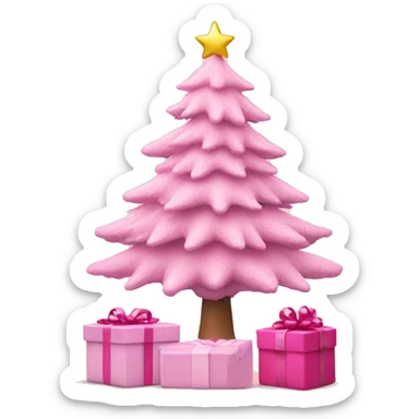 Pastel pink Christmas tree with pink gift sticker