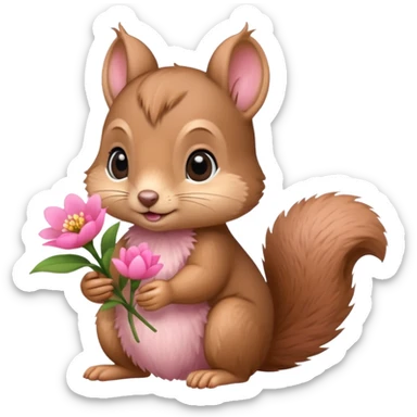 baby squirrel hold a flower sticker