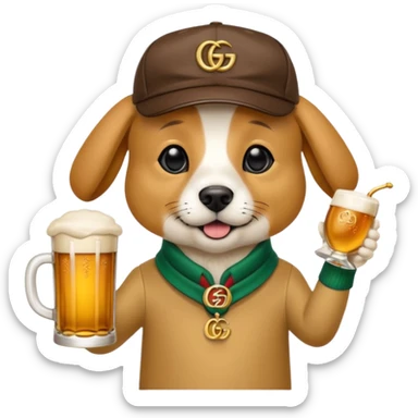 Ein Hund der talahon ist und Bier trinkt mit gucci cap und gucci Tasche  sticker