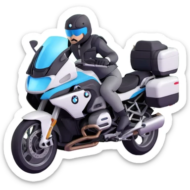 BMW RT1200 LC touring motorcycle with rider on open road in a forest with easter eggs sticker