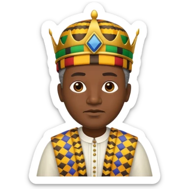 Create an emoji of an Old serious African king wearing kente cloth, white shirt and kufi hat sticker