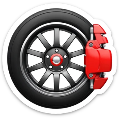 Car wheel emoji with red brake caliper inside wheel sticker
