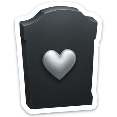a black tombstone in silver RIP and a silver heart sticker