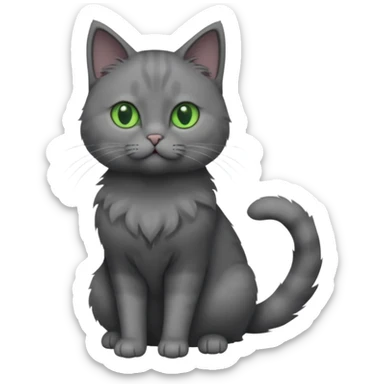 full body view of beautiful female solid dark grey cat with green eyes, grey face, white toes/paws and small white patch on her chest sticker