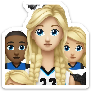 blonde blue eyes girl with boy with black hair and black eyes in basketball uniform number 31 sticker
