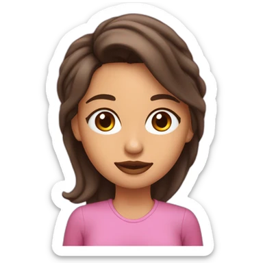 crea un emoji de una mujer con pelo rosa,ojos cafe y orejas de gato negras saludando sticker