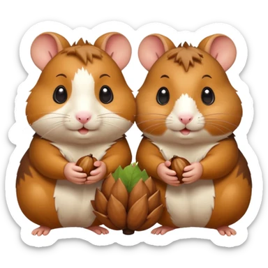 cartoon-style hamster sharing acorns with other cartoon-style hamsters sticker