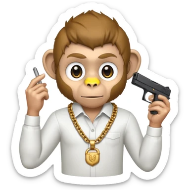 Monkey with golden Chain and white shirt carrying a Glock 19 sticker