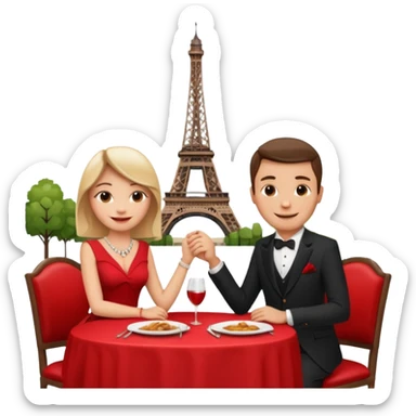Soulmates on a date in paris table in restaurant behind Eiffel Tower sticker