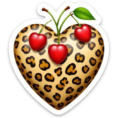 leopard print heart with two cherry sticker