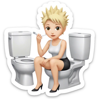 Short Blonde spikey mature woman sat on the toilet sticker