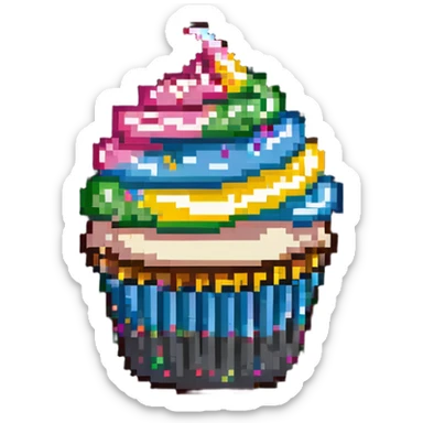 cupcake with pink frosting and rainbow sprinkles sticker