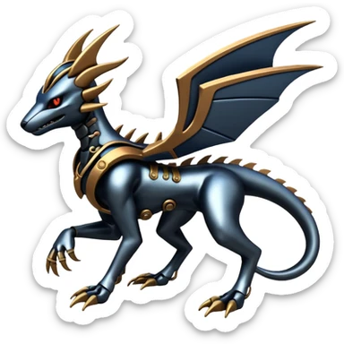 Metallic Alloy Solarpunk Houndoom-Salandit-Dialga-Genesect-Pokémon-Fakémon-hybrid-creature sticker