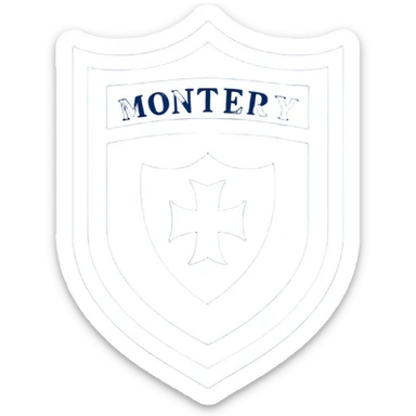 Monterey Football Club logo with thick barred shield with MY written inside and navy blue and white color sticker