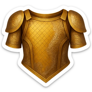 Recolor this armor to a plated gold color with ornate engravings inlaid with silver. The gold should be rich and metallic, and the engravings should have a bright, reflective silver finish. Keep the exact shape and proportions of the original armor. Transparent background. The original style is armor illustration. sticker
