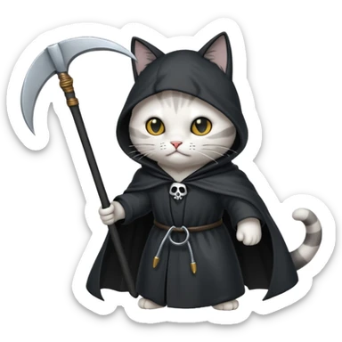 cat fighting the grim reaper  sticker