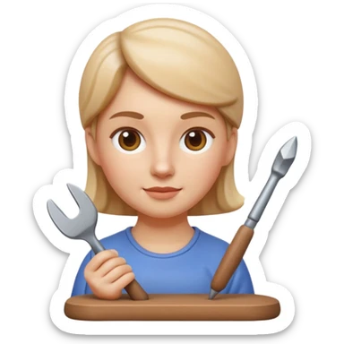 Apple Memoji-style 3D emoji of a sculptor with a small statue and chisel, smooth gradients, rounded edges, no background.during sculting sticker