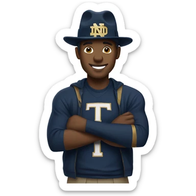 Man wearing notre dame hat  sticker