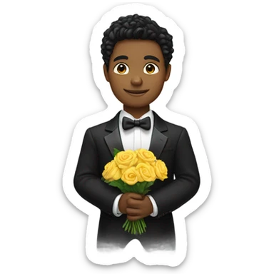 young man in a tuxedo and flowers, his back turned sticker