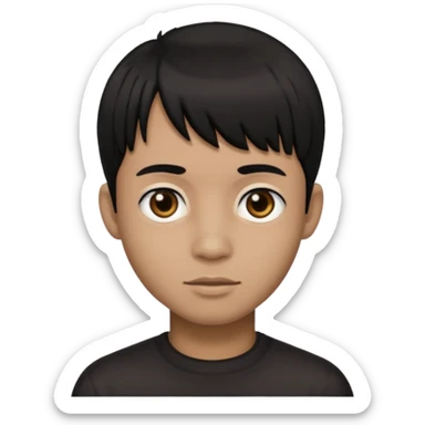 Dark brown boy, with fringe black hair, black eyes sticker