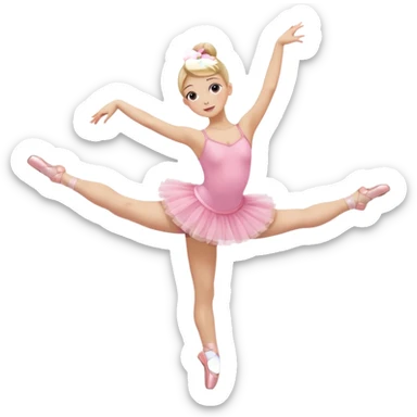 aestethic blonde girl doing ballet, with a pink tutu, bun, with a leg on the floor, and the other one in the air sticker