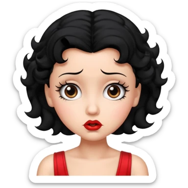 Do not change the face I already created, I want her with Betty boop face and black hairstyle confused sticker