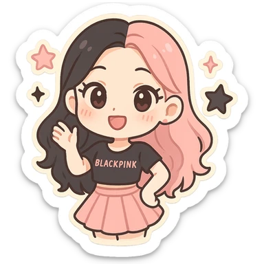 BLACKPINK-inspired chibi sticker, black and pink star, cute and expressive sticker