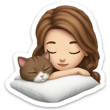 White girl brown hair sleeping with calico kitty sticker