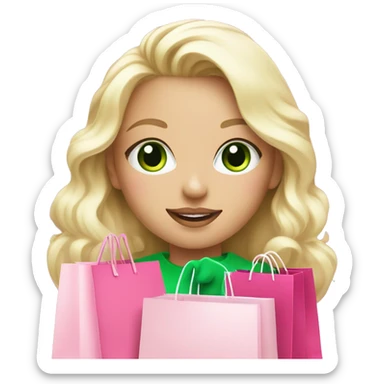 cute platinum blonde with green eyes wearing pink surrounded by pink shopping bags sticker