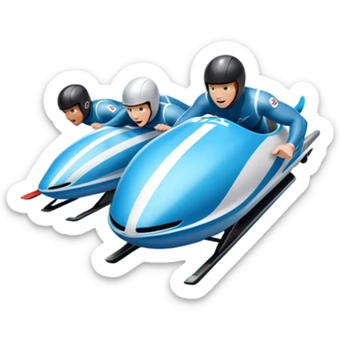 An icon featuring a sleek bobsled with athletes racing down an icy track at high speed, helmets on and bodies aligned for aerodynamics. Surrounded by icy curves, snowbanks, and a wintry mountain backdrop. Transparent background captures the thrill and precision of bobsleigh. sticker