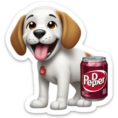 a dog holding dr pepper sticker
