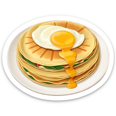 Beijing Jianbing savory crepe with egg, crispy wafer and sauce, simplified emoji style with bold outlines and bright colors, cartoon style popular Chinese breakfast pancake sticker