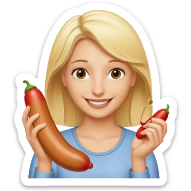 Naked blonde with both hands grabbing weiner sticker