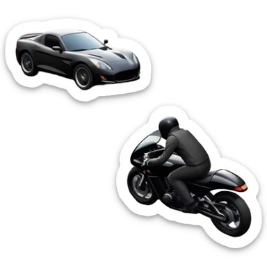 An icon showing a car and a motorcycle speeding through a winding road, with the car’s sleek silhouette blending into the curve of the road while the motorcycle zips past. The scene should capture the thrill of the ride, the freedom of the open road. transparent background. sticker