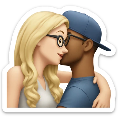 blonde woman with glasses and men with light skin and cap and no glasses kissing sticker