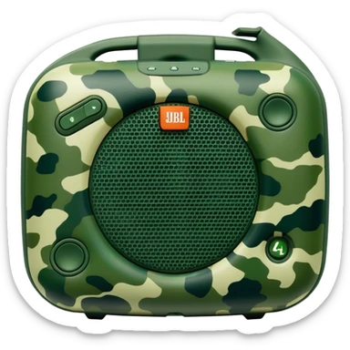 Simple JBL Clip 4 speaker with forest green camouflage pattern, light and dark green spots, iOS emoji style sticker