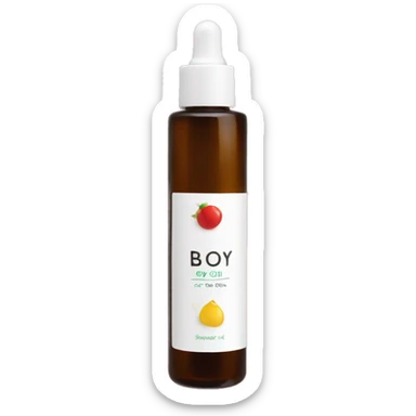 bottle of body oil with label sticker