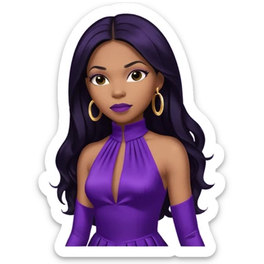 Tenitra Michelle Williams, R&B Singer (b.1979) from Destiny's Child with long jet black hair, medium dark skin, dark purple outfit sticker