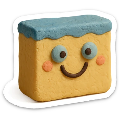 cleaning sponge with a cute smiling face, playful expression, pastel colors in claymation style sticker