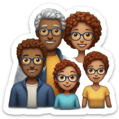 family of four father with gray hair mother with red curly hair and blue glasses son with brown hair and little daughter with curly brown hair sticker