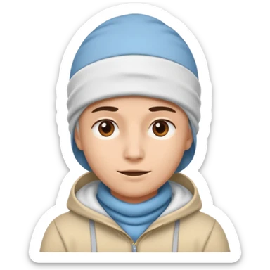 A person with headaches and a cold pack on the head sticker