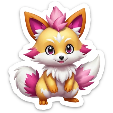 Electric chibi cute adorable innocent realistic shiny glittery shimmering shimming snowy white pink magenta feathery Fennekin-Growlithe-Furret-Electrike-fusion-Fakemon-Digimon-Pokémon-creature (full body) sticker