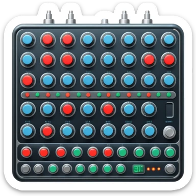 A huge sci-fi control board with buttons, sliders, meters, knobs. sticker