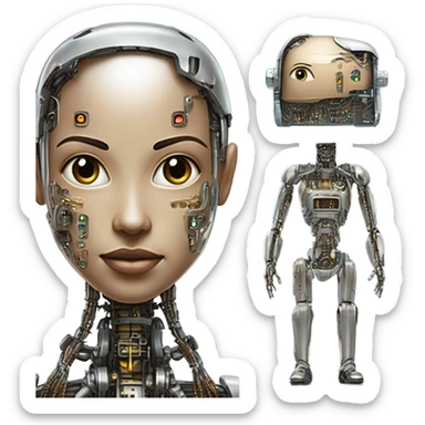 Half dark person half droid with laser sticker