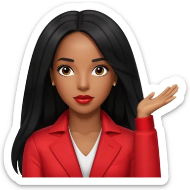 Kelly Rowland from Destiny's Child with long jet black hair, red outfit sticker