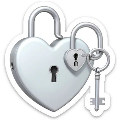 Romantic white silvery Pastel heart-shaped lock and key sticker