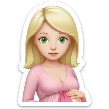 blond pregnant woman in pink pale dress with green eyes sticker