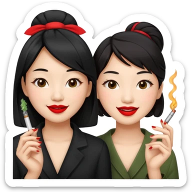 make me an image of two asian girls smoking a weed joint  sticker